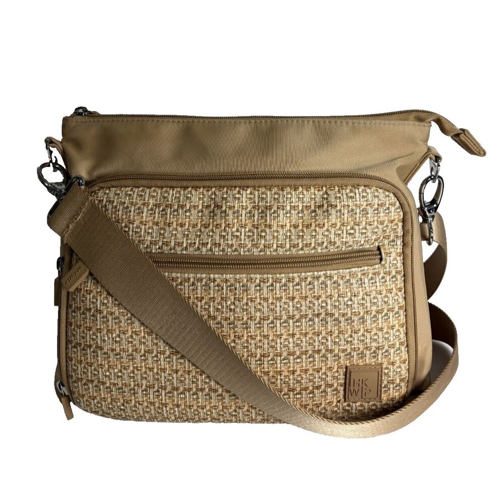 IHKWIP Womens Woven Texture Tan Colored Nylon Adjustable Crossbody Shoulder Bag